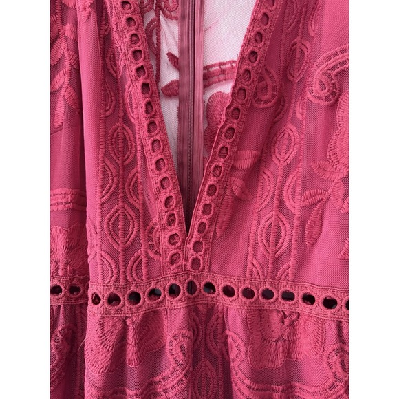 Eleter Dress Womens L Burgundy Lace Maxi Romantic Boho Fairy Whimsy Goth Witchy - Picture 6 of 16